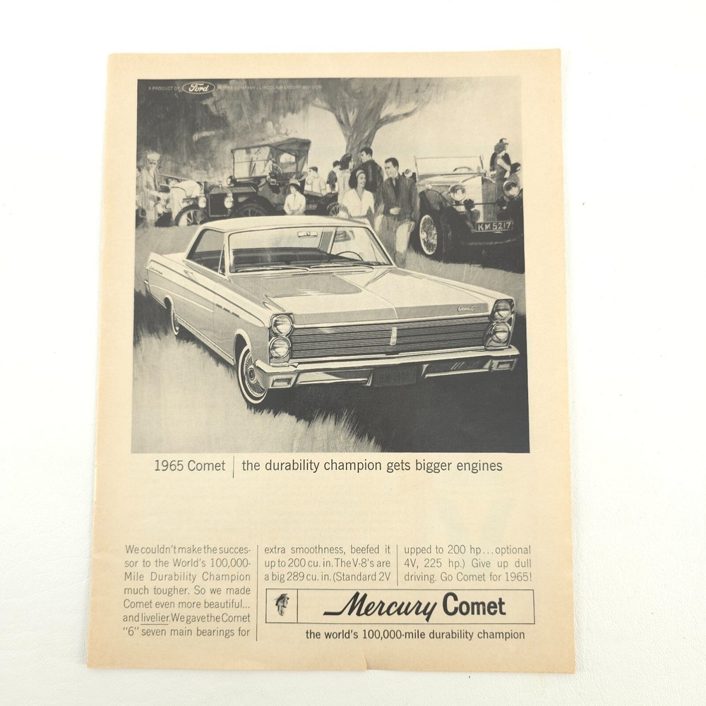 Mercury Comet 1965 Vintage Advertising Print Art Upcycled Promo V8 Champion Ad